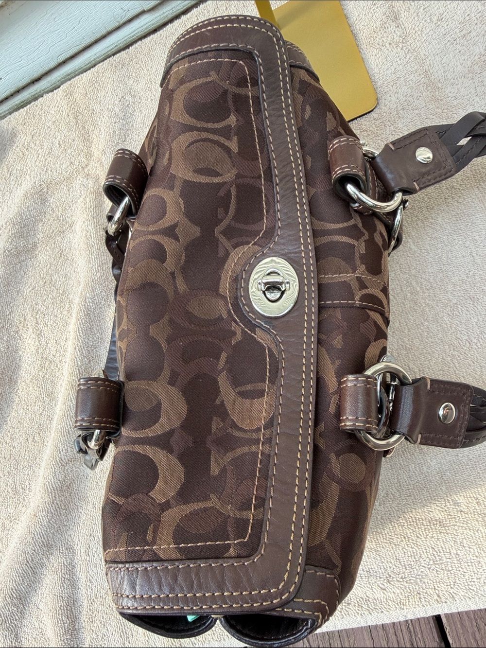 Coach Brown Chelsea Optic Turn Lock satchel with Braided Handles 10995 - Picture 9 of 10